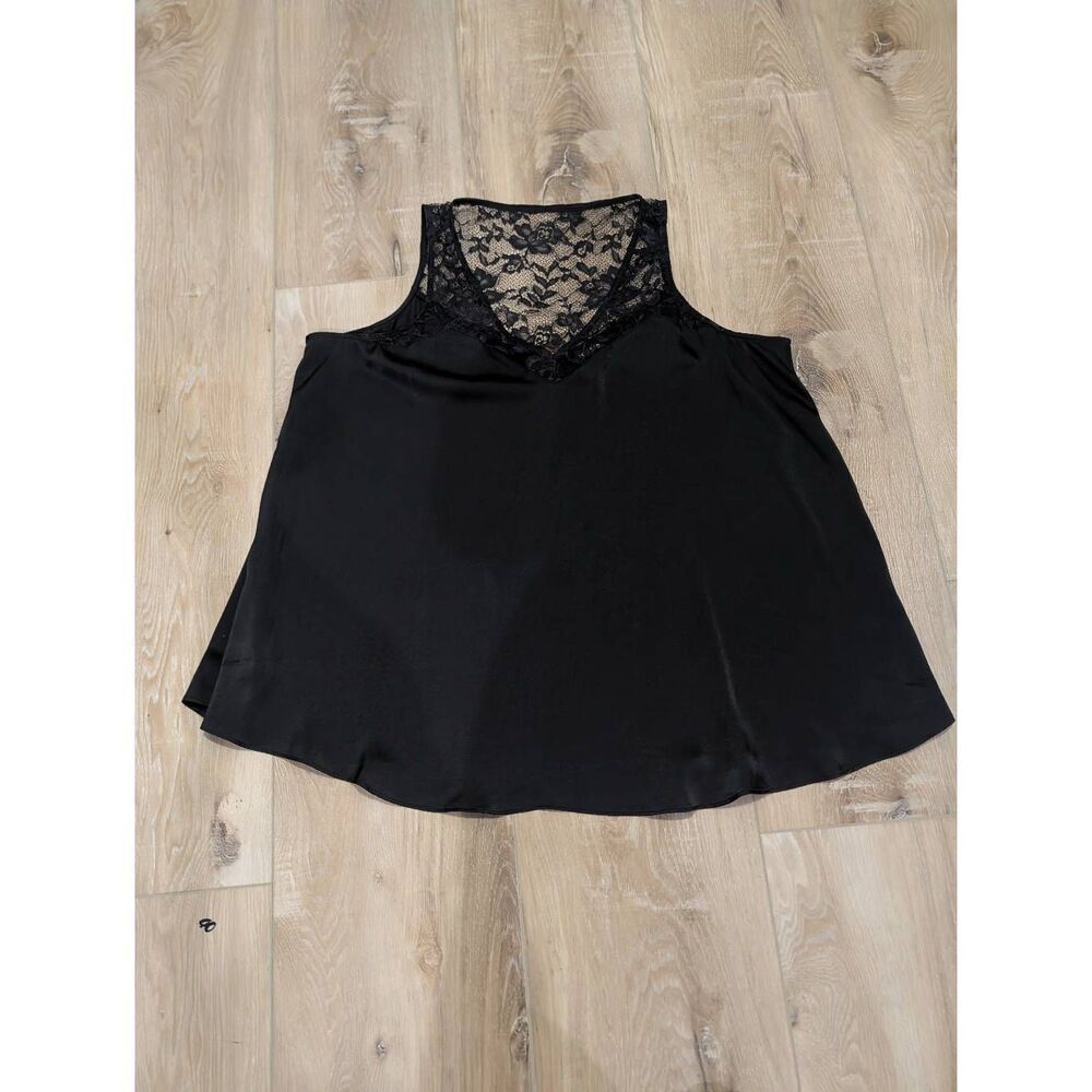 Torrid Black Satin Lace Yoke Tank Blouse Flowy V-Neck 00 Large Boho Gothic Gypsy